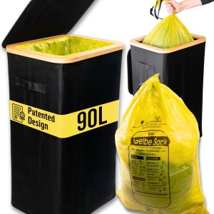 Deco haus® 90L кошче за отпадъци [допълнителна вътрешна торба] - Стойка за торбички за отпадъци - Кошче за отпадъци - Кошче с капак - Система за кухненски отпадъци - Здрава стойка за торбички за отпадъци - Черно