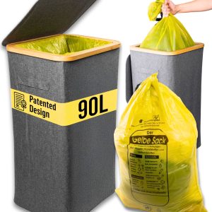 Deco haus® 90L кошче за отпадъци [допълнителна вътрешна торба] - Стойка за торбички за отпадъци - Кошче за отпадъци - Кошче с капак - Система за кухненски отпадъци - Здрава стойка за торбички за отпадъци - Сива